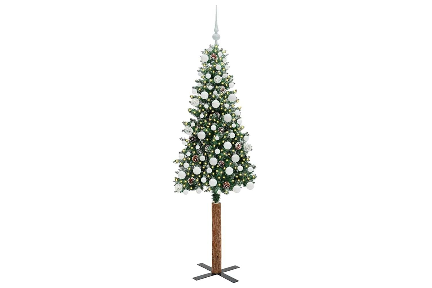 Vidaxl Slim Christmas Tree With 300 Leds Green And White 180 Cm-3