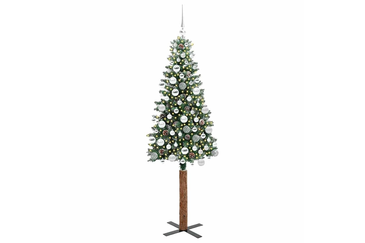 Vidaxl Slim Christmas Tree With 300 Leds Green And White 180 Cm-3