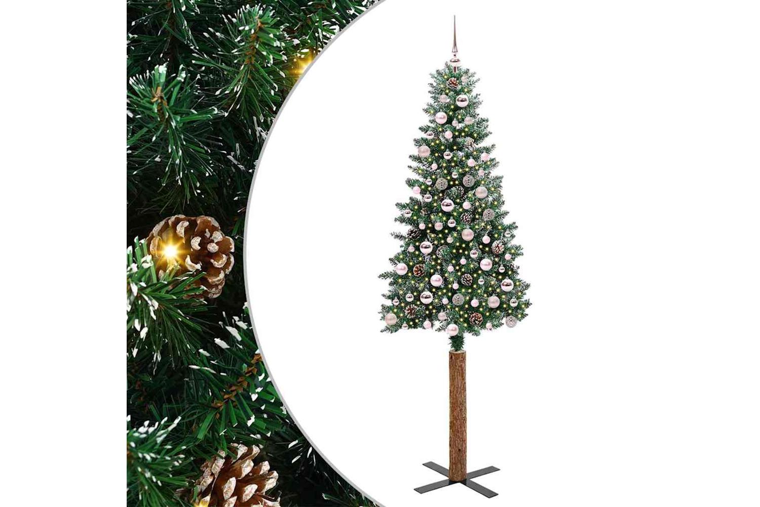 Vidaxl Slim Christmas Tree With 300 Leds Green And White 210 Cm-2