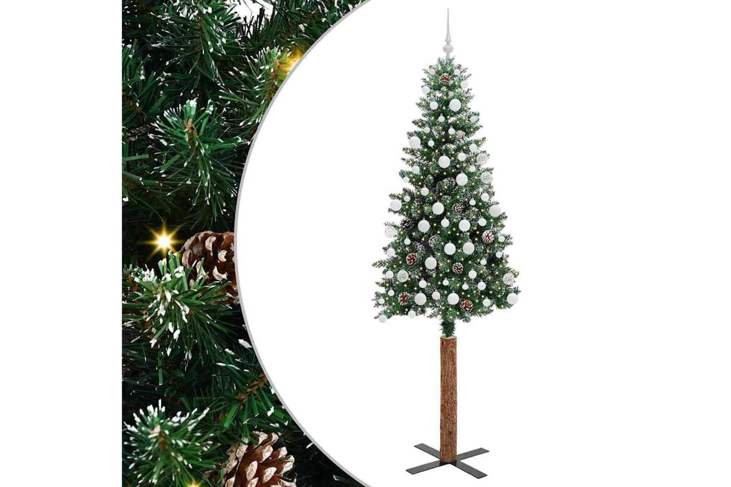 Vidaxl Slim Christmas Tree With 300 Leds Green And White 210 Cm-2