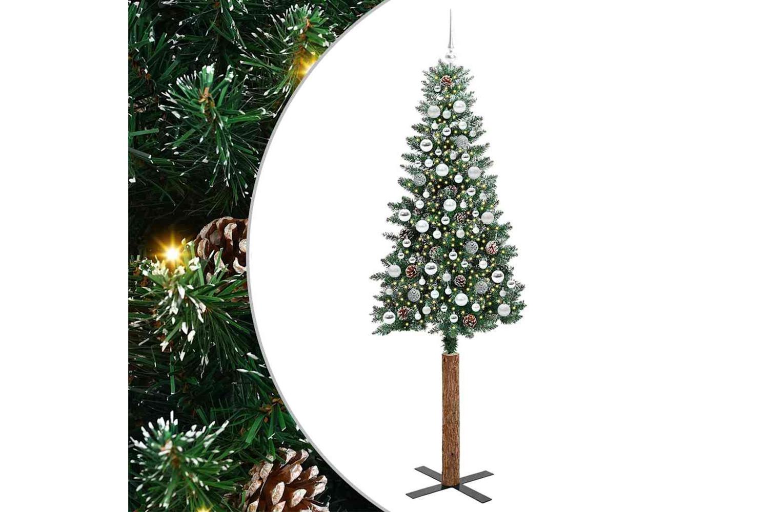 Vidaxl Slim Christmas Tree With 300 Leds Green And White 210 Cm-2