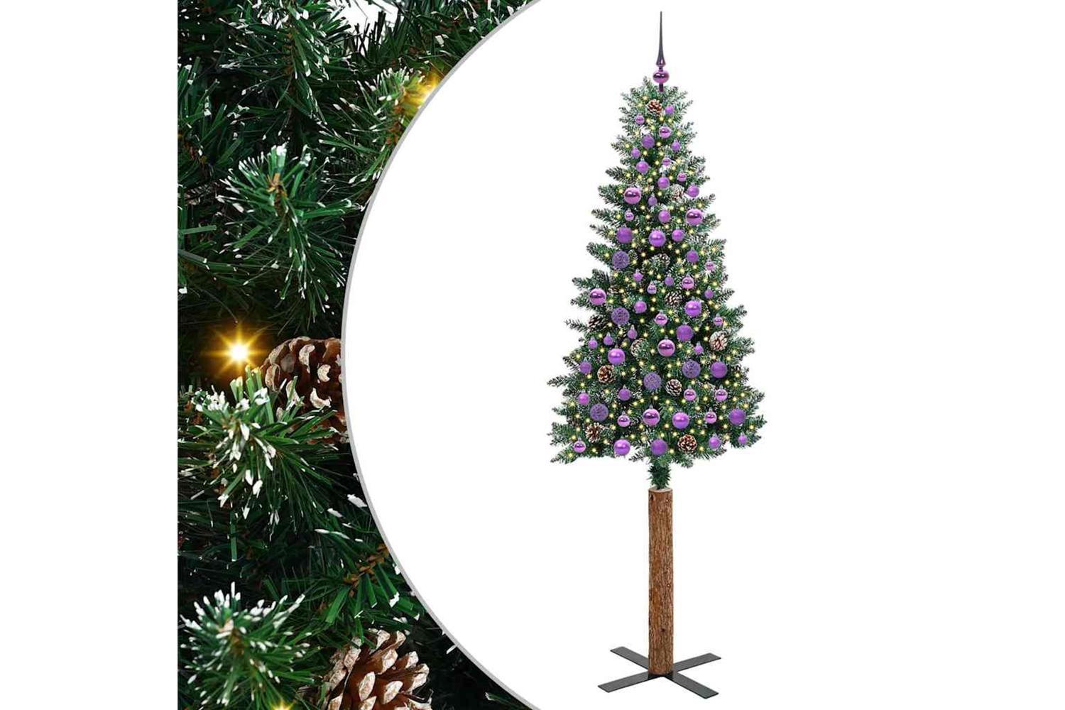 Vidaxl Slim Christmas Tree With 300 Leds Green And White 210 Cm-2