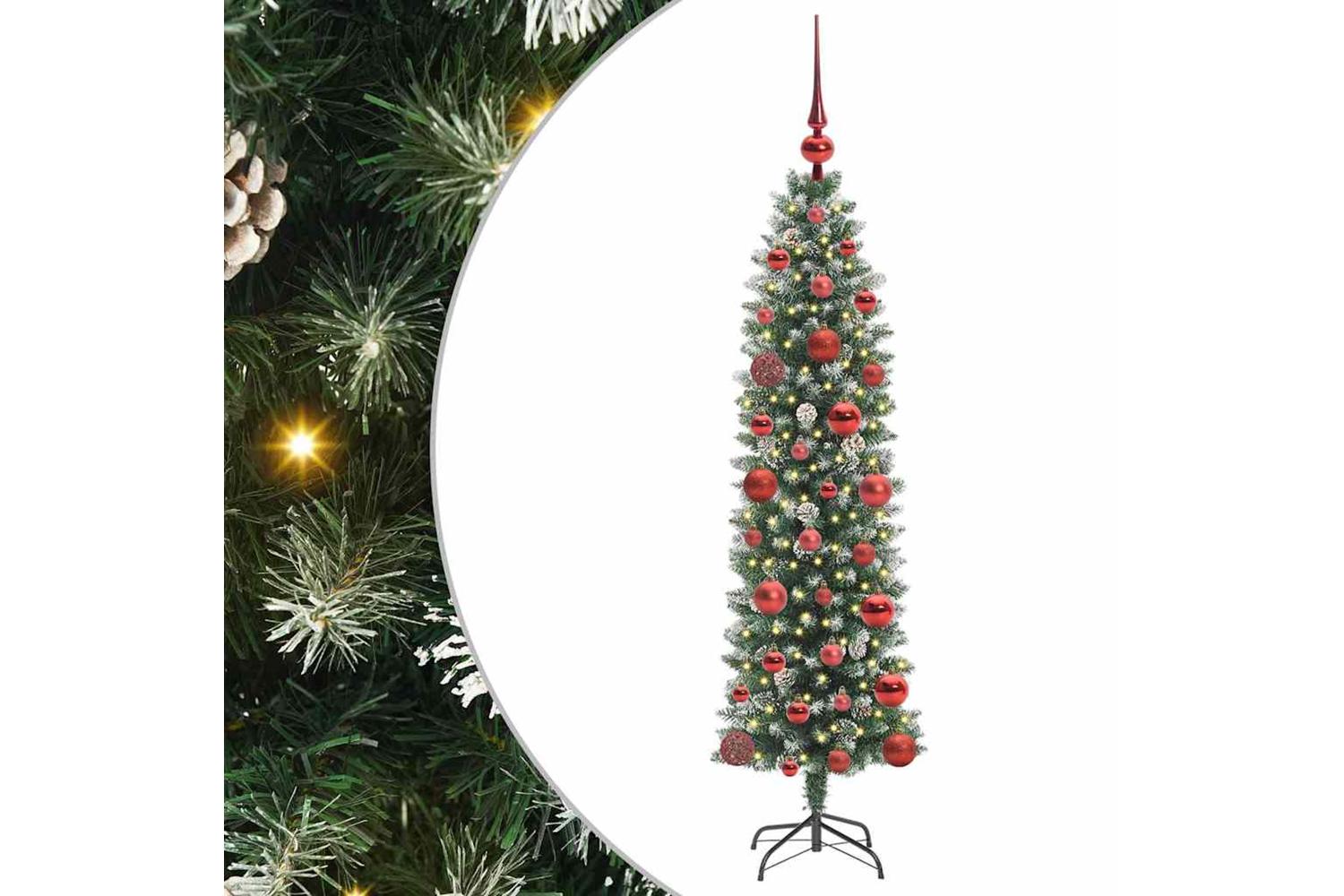 Vidaxl Artificial Slim Christmas Tree Green And White 120 Cm-2