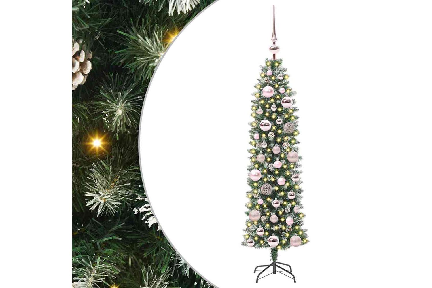 Vidaxl Artificial Slim Christmas Tree Green And White 120 Cm-2