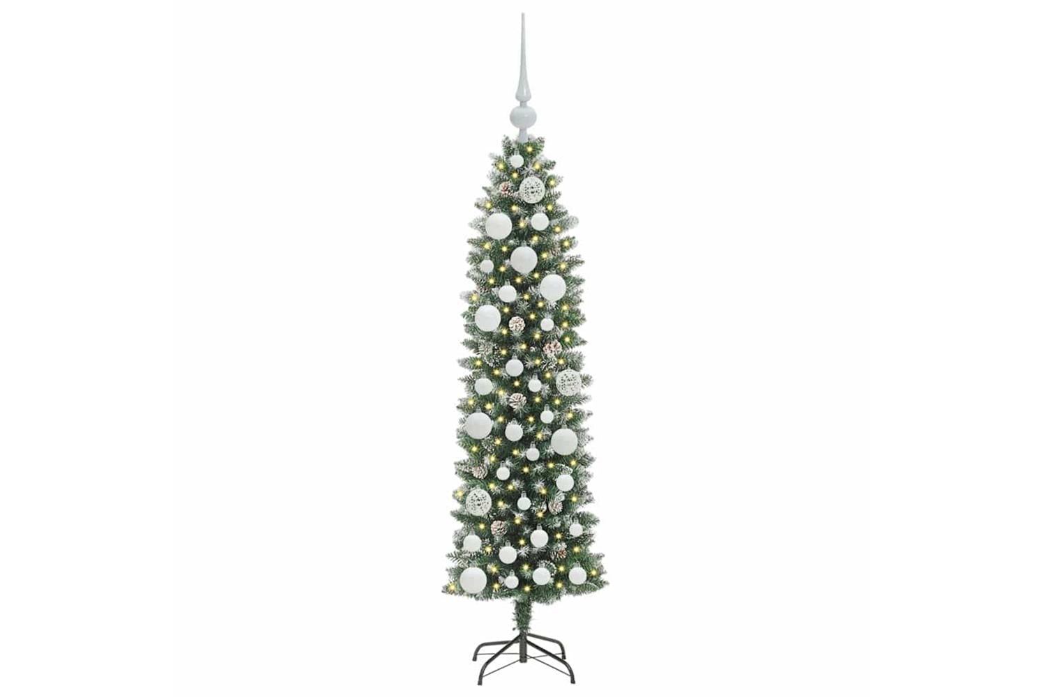 Vidaxl Artificial Slim Christmas Tree Green And White 120 Cm-3