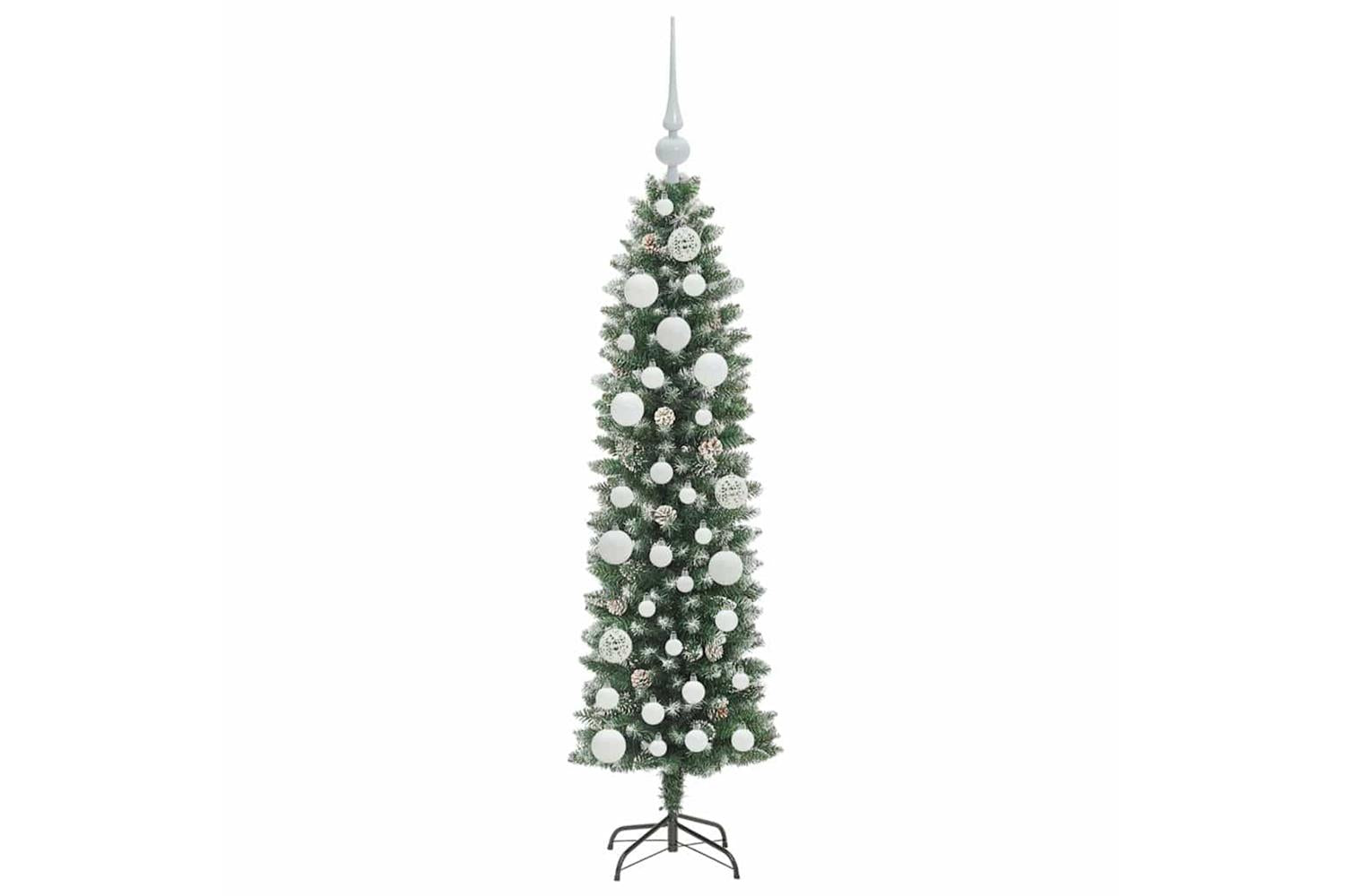 Vidaxl Artificial Slim Christmas Tree Green And White 120 Cm-4