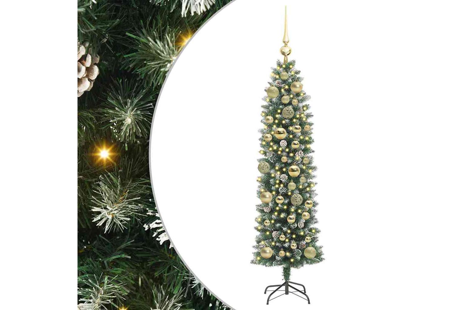 Vidaxl Artificial Slim Christmas Tree Green And White 120 Cm-2