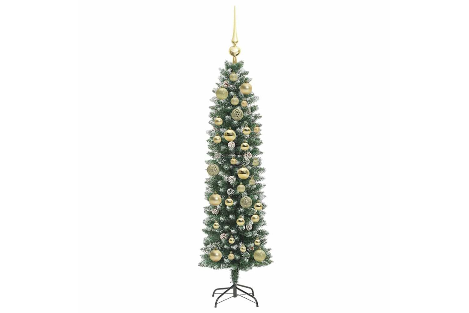 Vidaxl Artificial Slim Christmas Tree Green And White 120 Cm-4