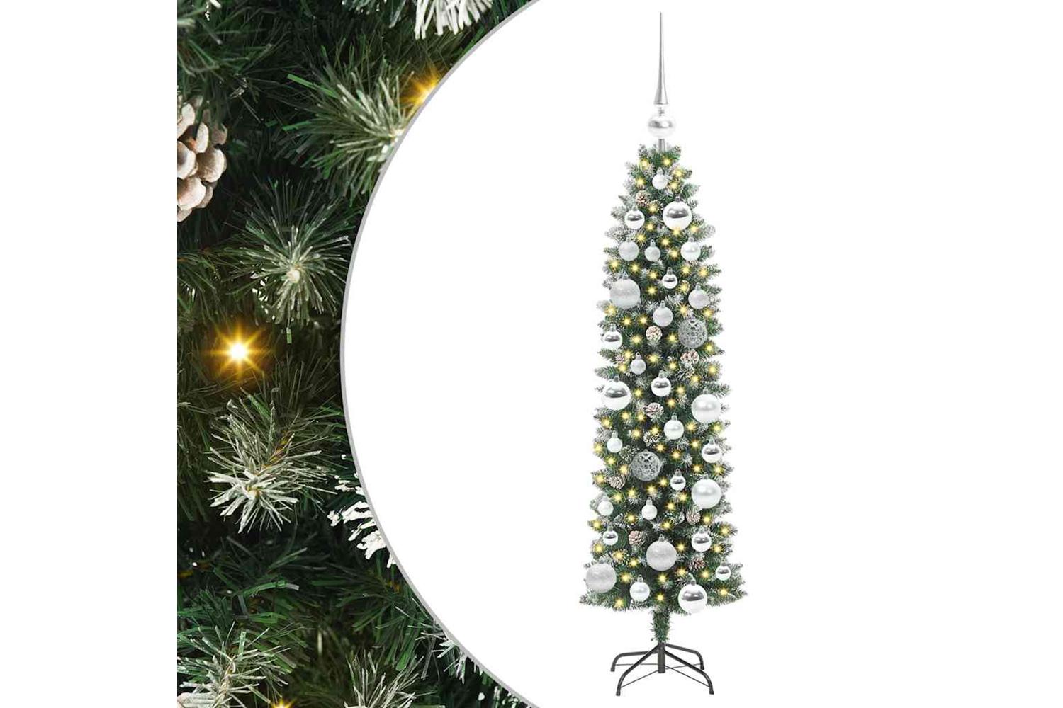 Vidaxl Artificial Slim Christmas Tree Green And White 120 Cm-2