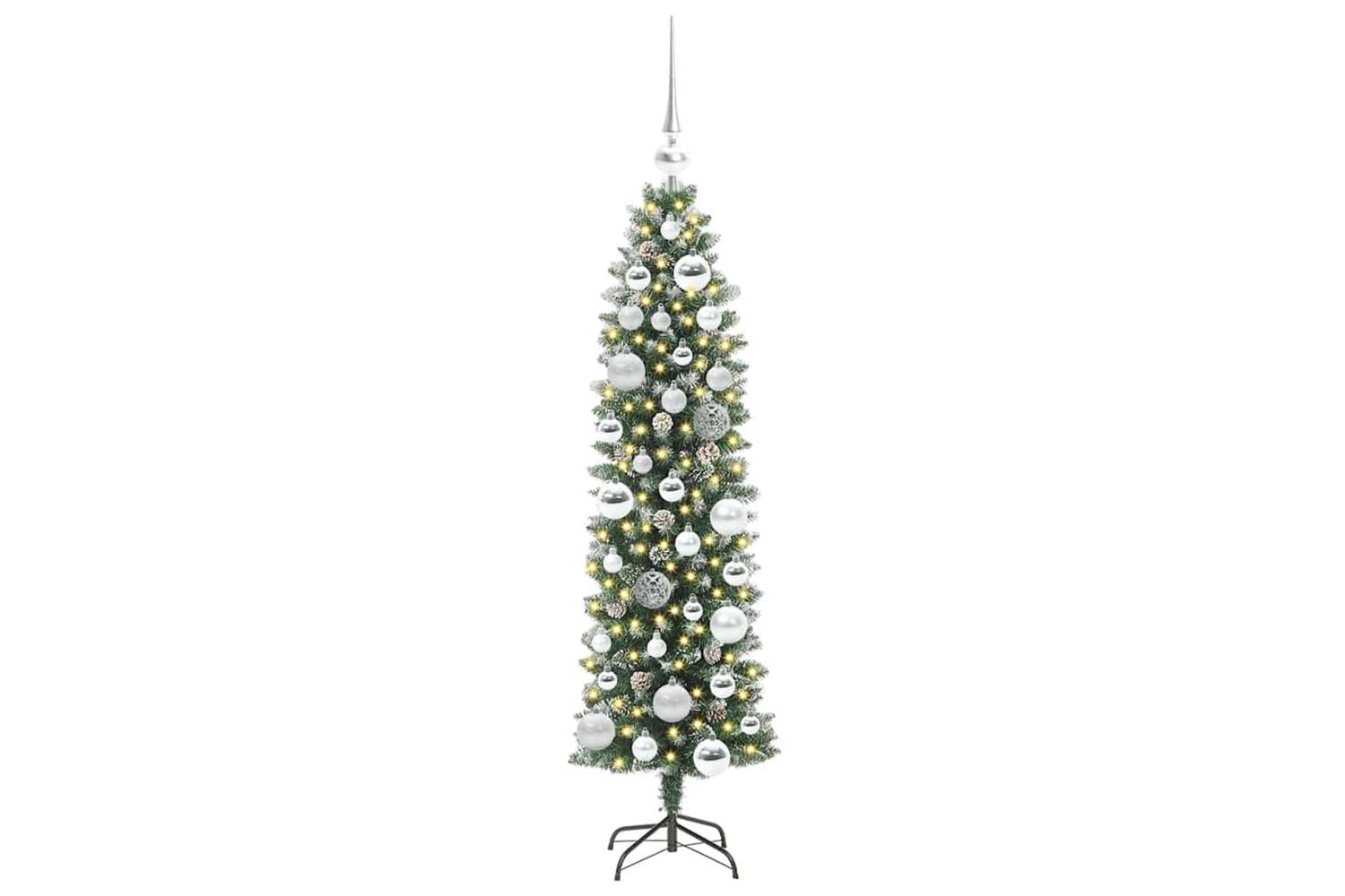 Vidaxl Artificial Slim Christmas Tree Green And White 120 Cm-3