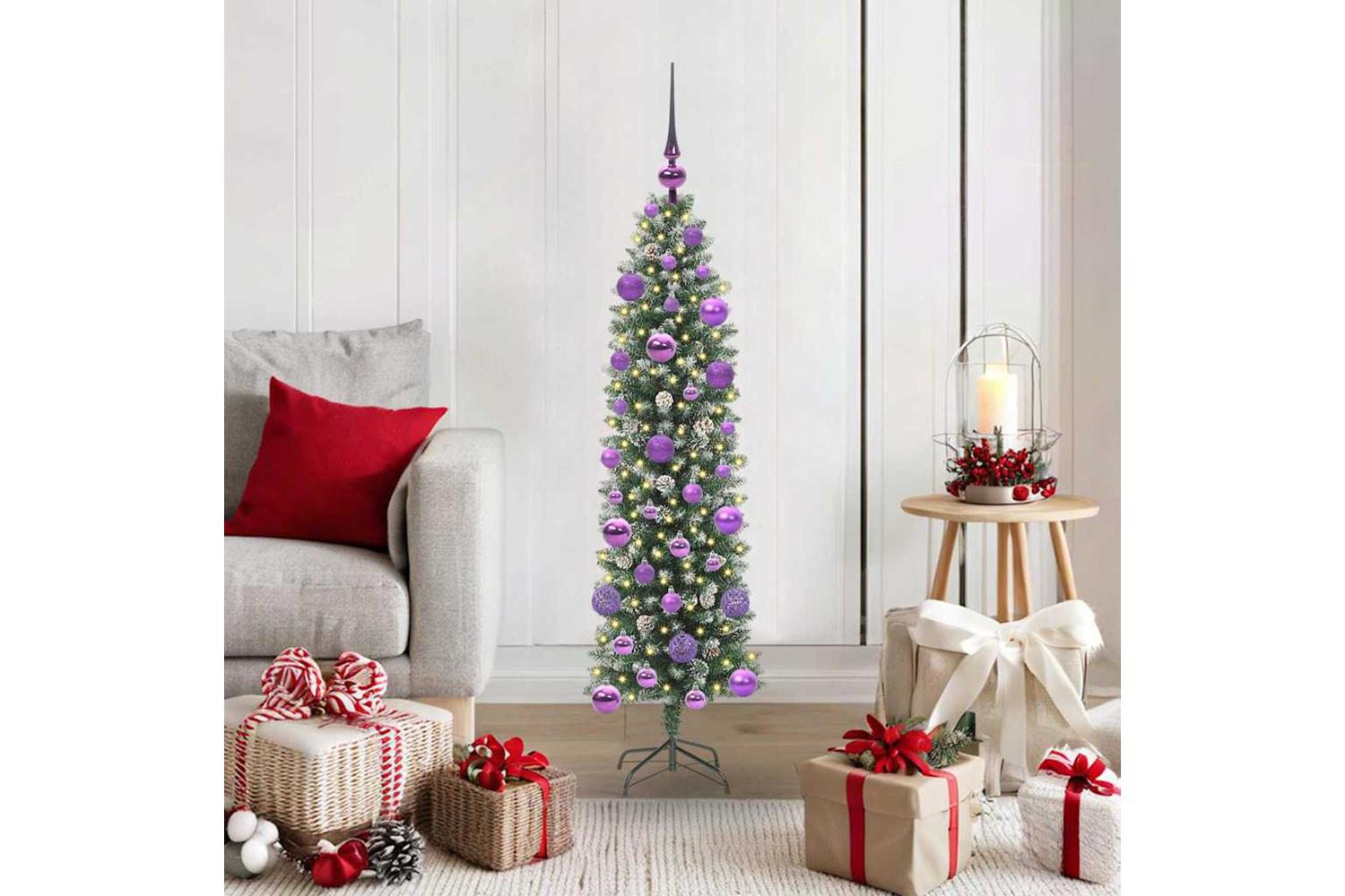 Vidaxl Artificial Slim Christmas Tree Green And White 120 Cm-3