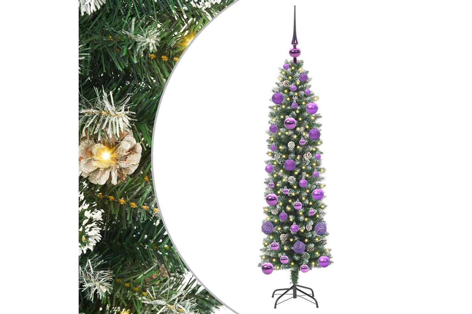 Vidaxl Artificial Slim Christmas Tree Green And White 120 Cm-4