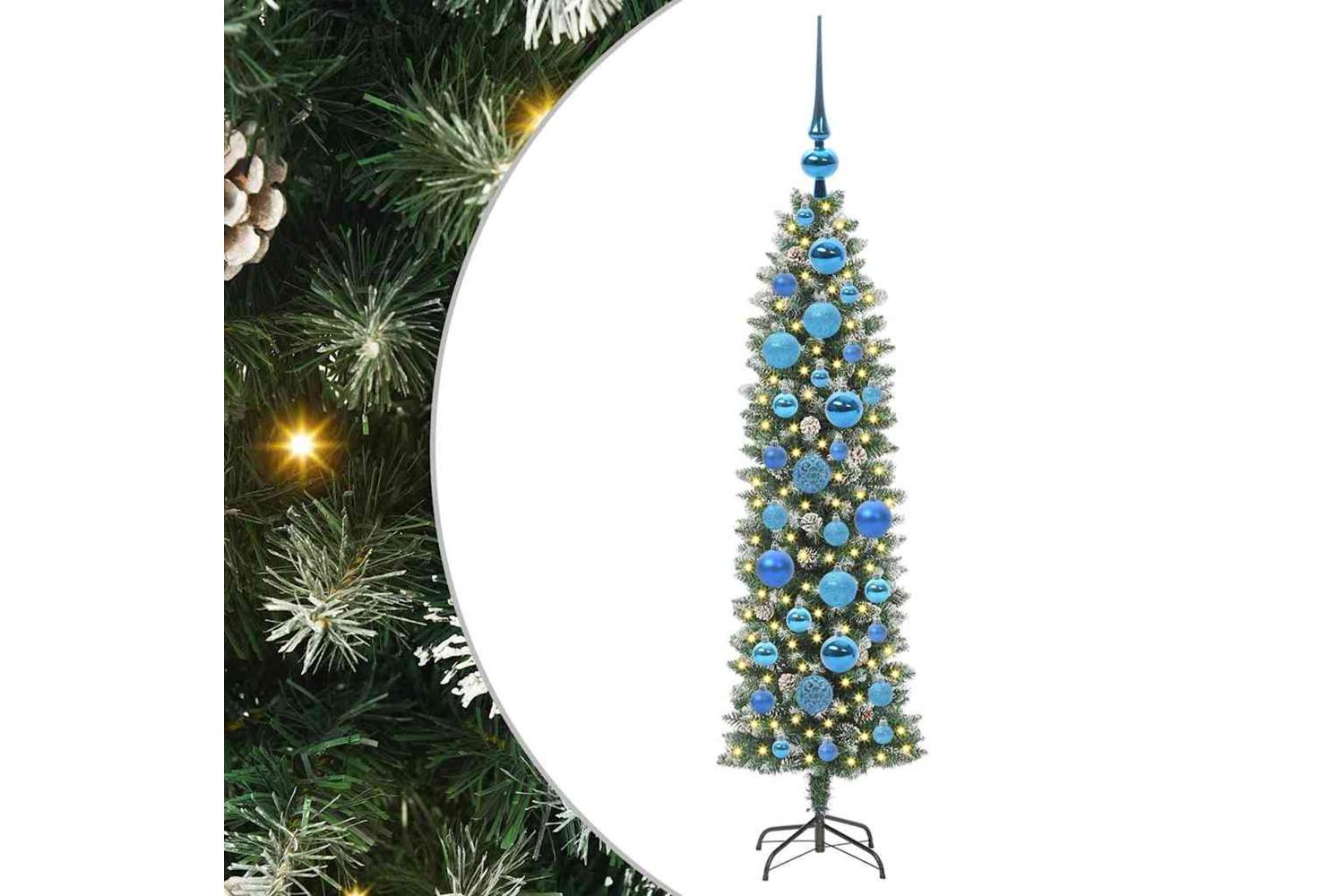 Vidaxl Artificial Slim Christmas Tree Green And White 120 Cm-2