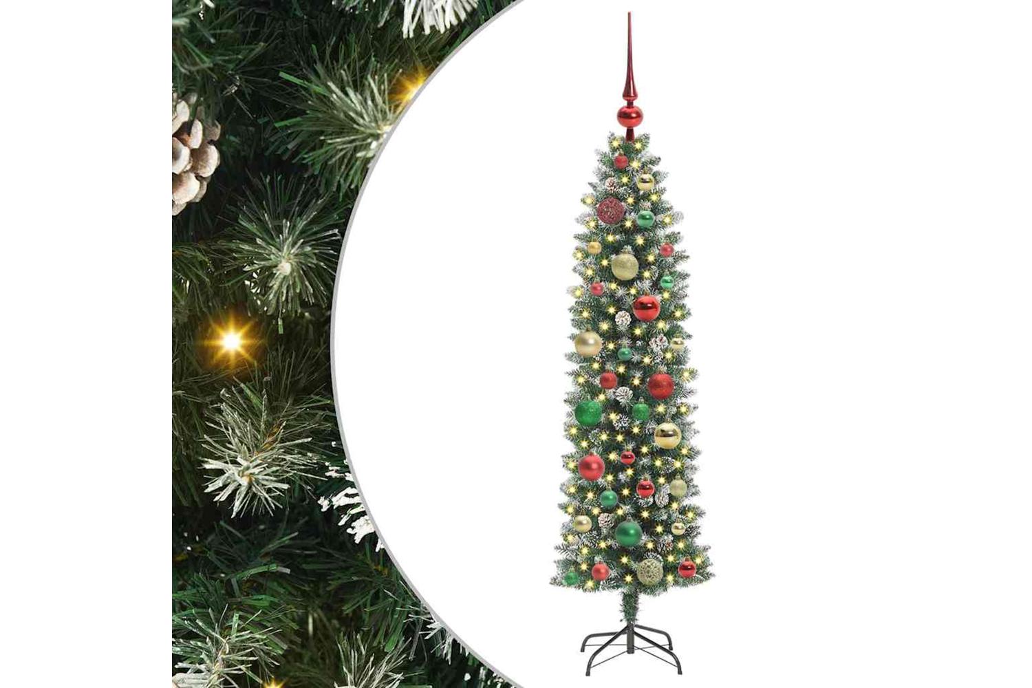 Vidaxl Artificial Slim Christmas Tree Green And White 120 Cm-2
