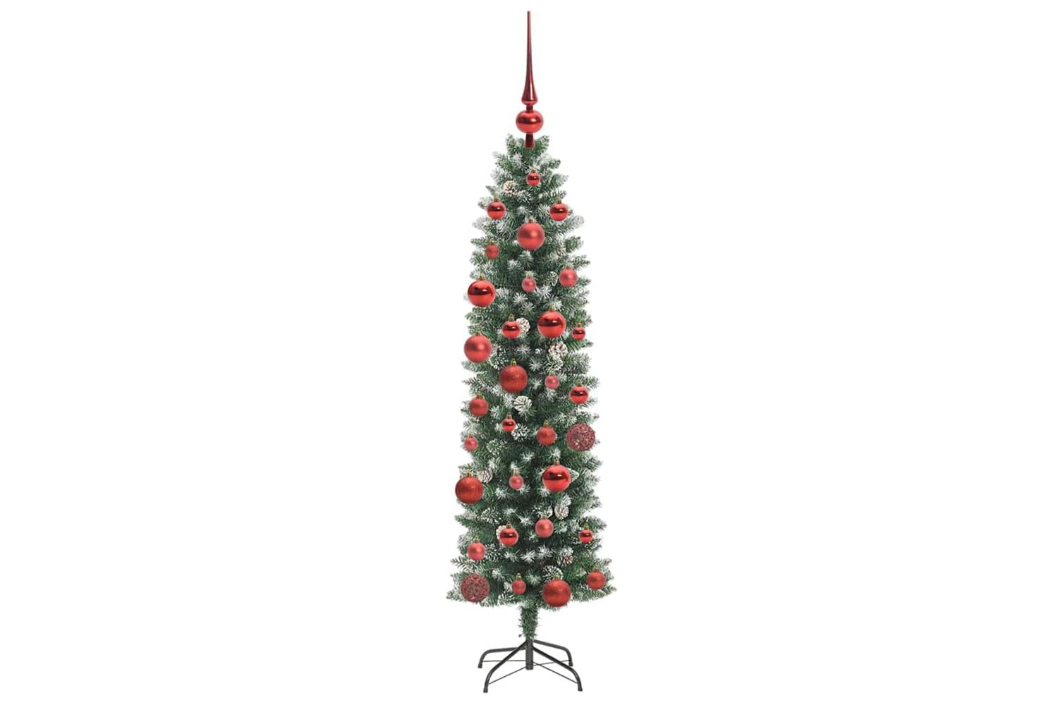 Vidaxl Artificial Slim Christmas Tree Green And White 150 Cm-4