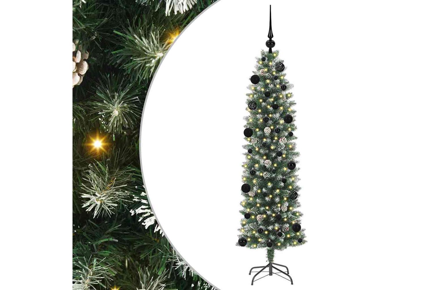 Vidaxl Artificial Slim Christmas Tree Green And White 150 Cm-2