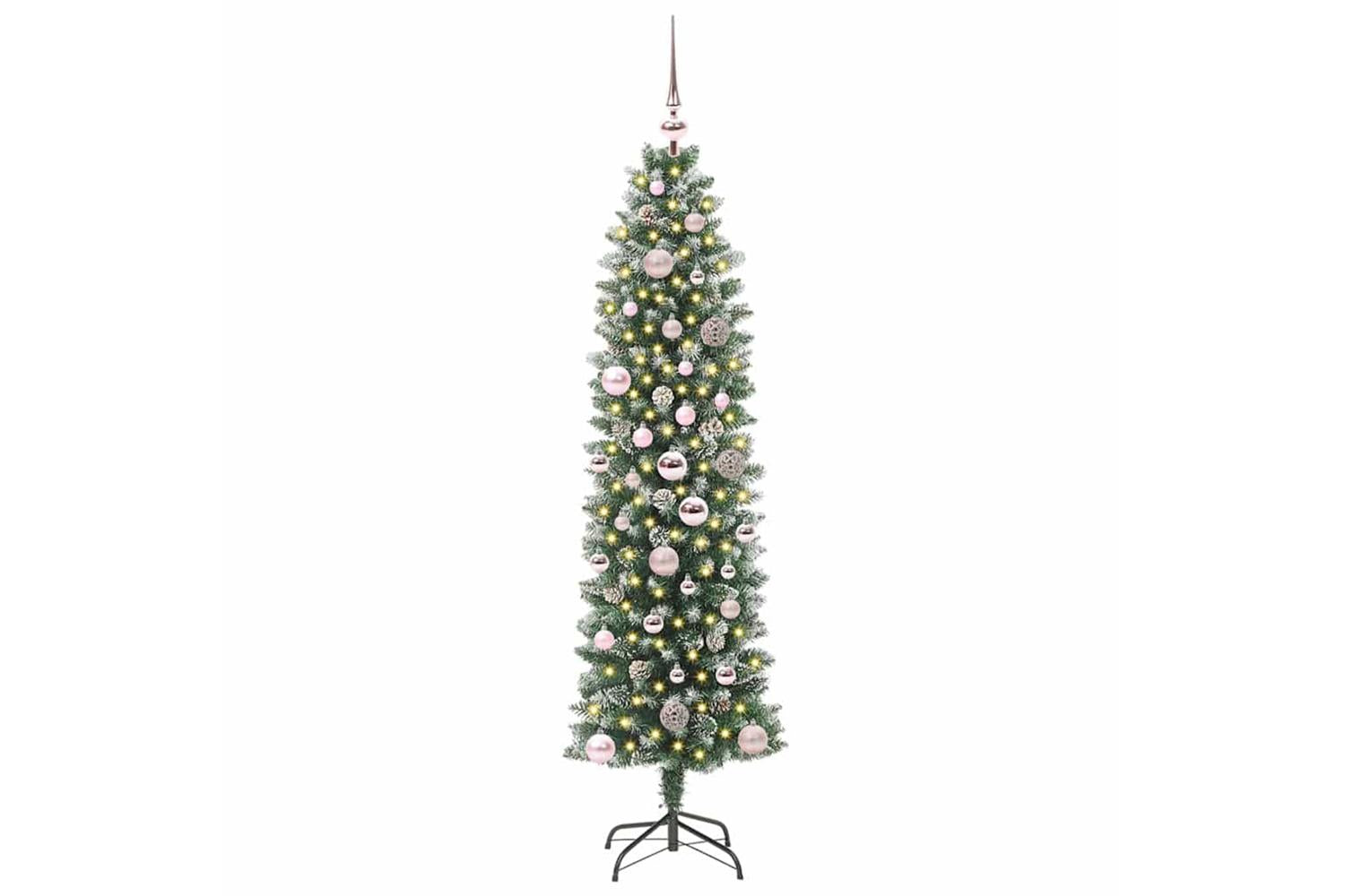 Vidaxl Artificial Slim Christmas Tree Green And White 150 Cm-2