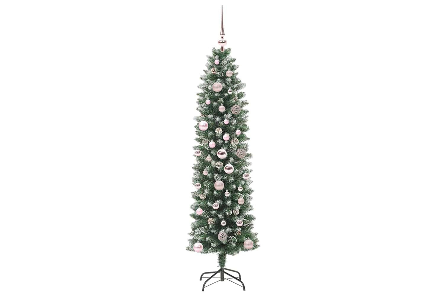 Vidaxl Artificial Slim Christmas Tree Green And White 150 Cm-3