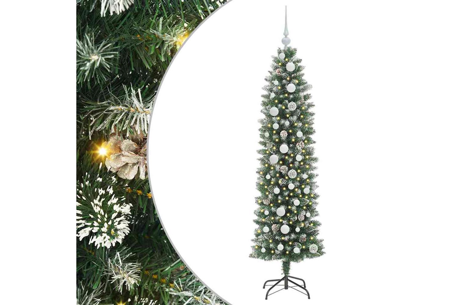 Vidaxl Artificial Slim Christmas Tree Green And White 150 Cm-2