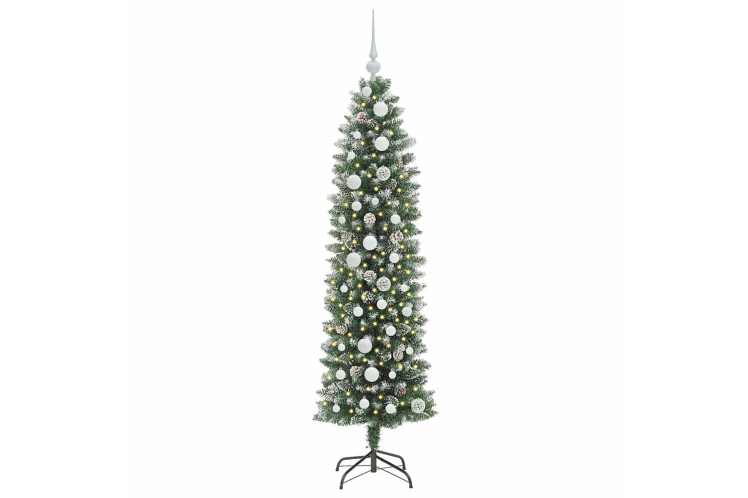 Vidaxl Artificial Slim Christmas Tree Green And White 150 Cm-3