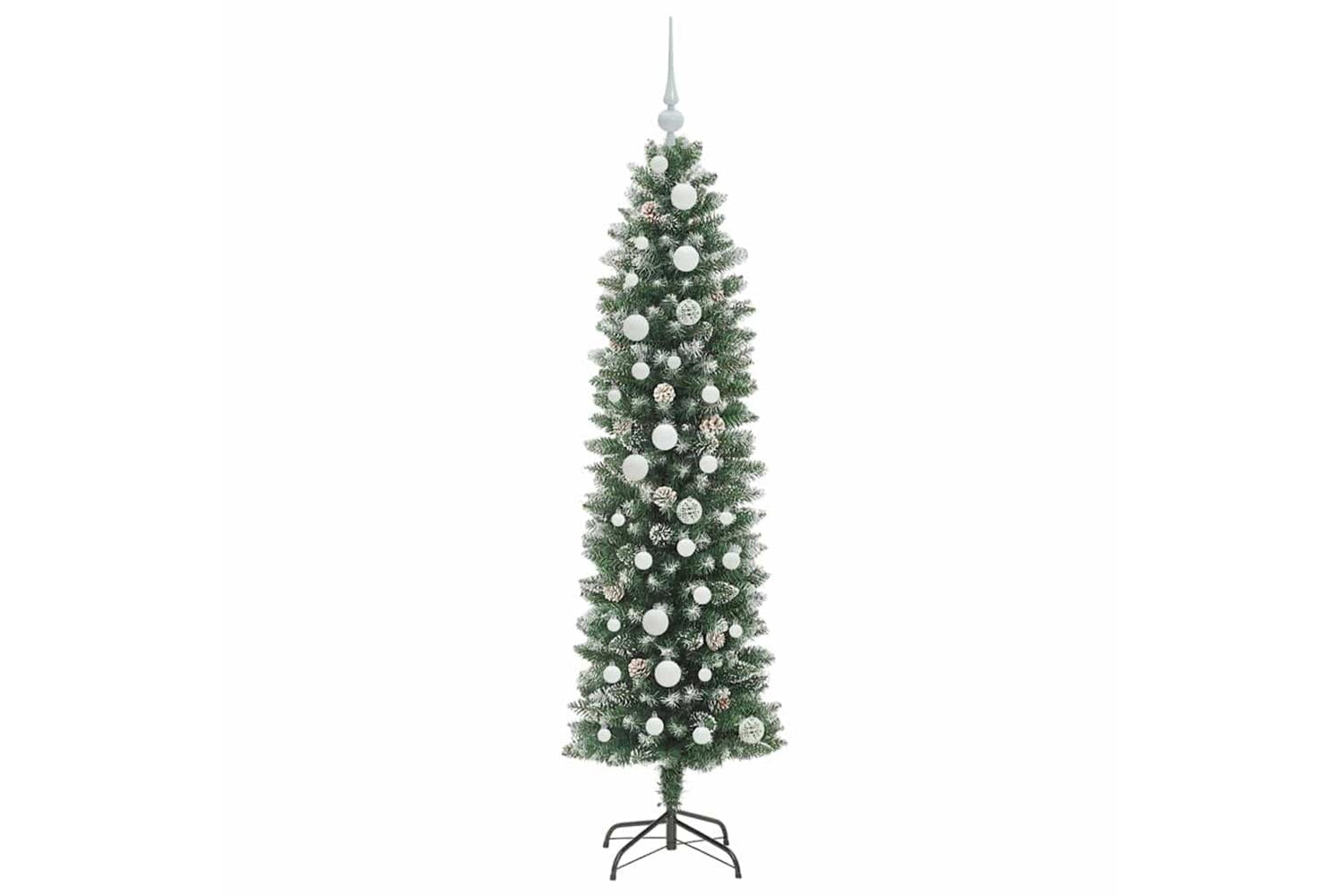 Vidaxl Artificial Slim Christmas Tree Green And White 150 Cm-4