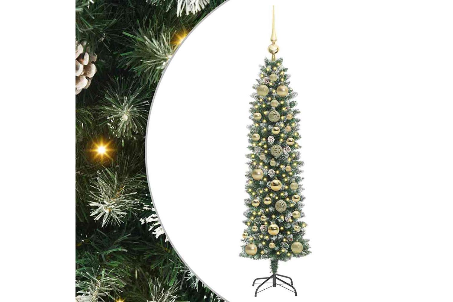 Vidaxl Artificial Slim Christmas Tree Green And White 150 Cm-2