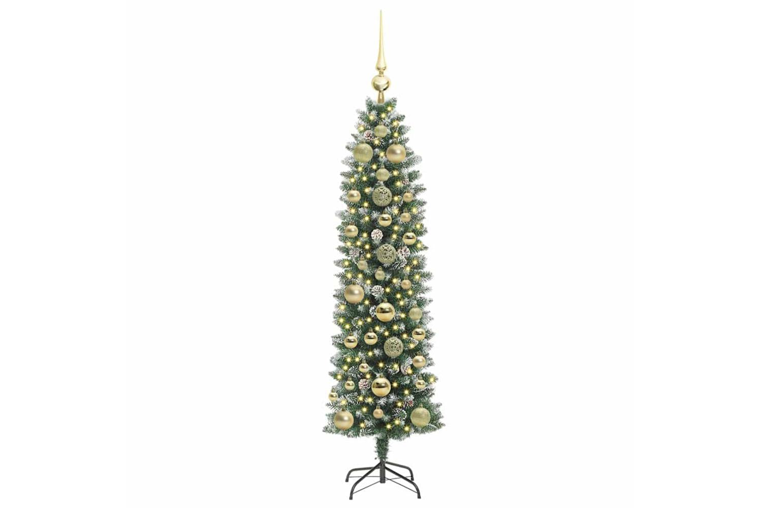Vidaxl Artificial Slim Christmas Tree Green And White 150 Cm-3