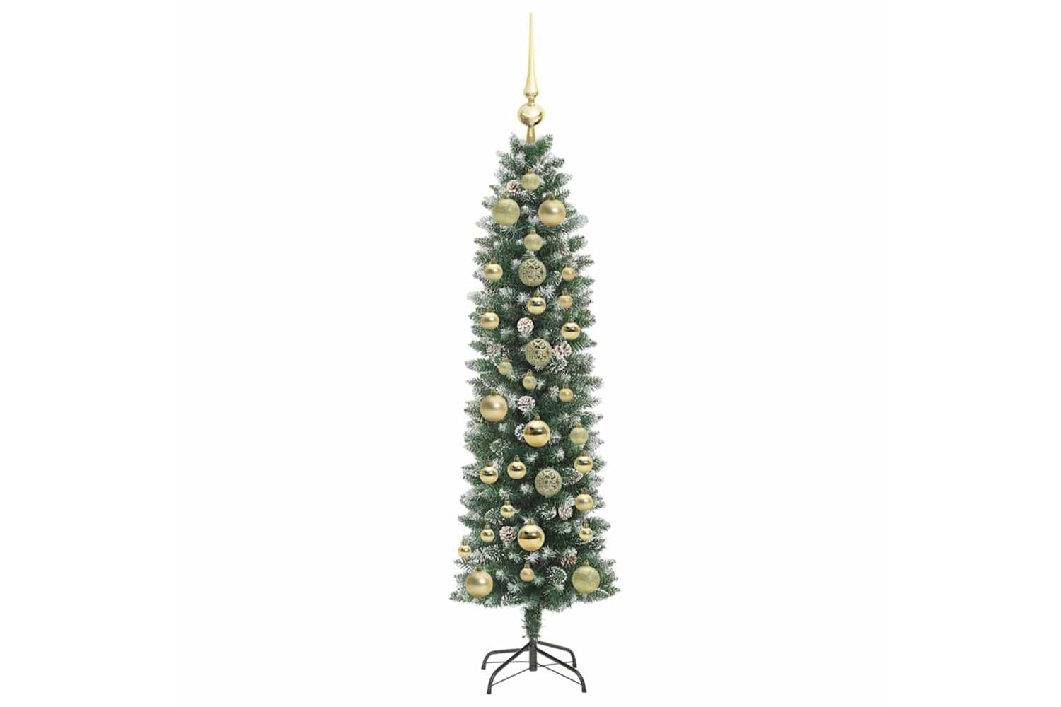 Vidaxl Artificial Slim Christmas Tree Green And White 150 Cm-4