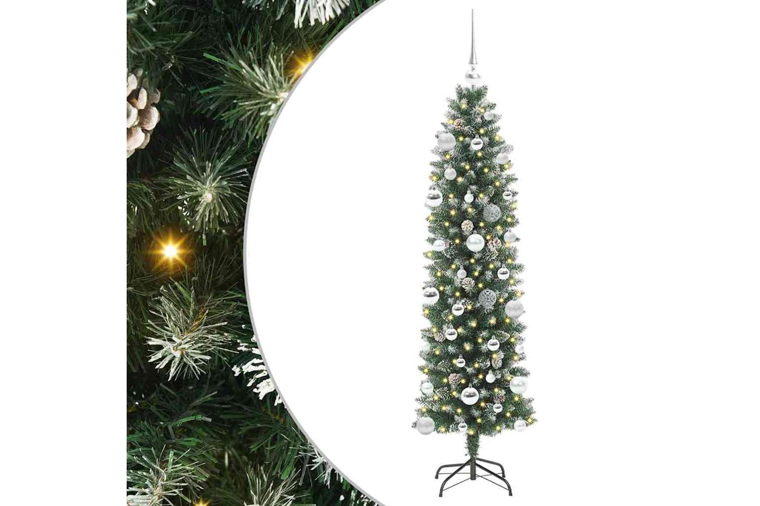 Vidaxl Artificial Slim Christmas Tree Green And White 150 Cm-2