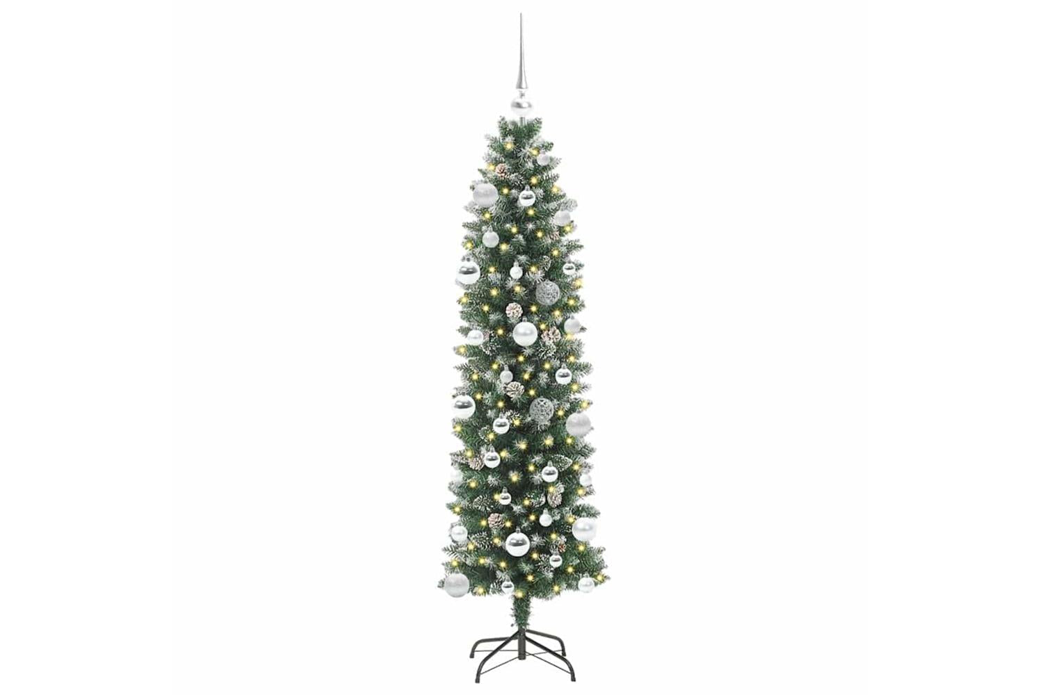 Vidaxl Artificial Slim Christmas Tree Green And White 150 Cm-3
