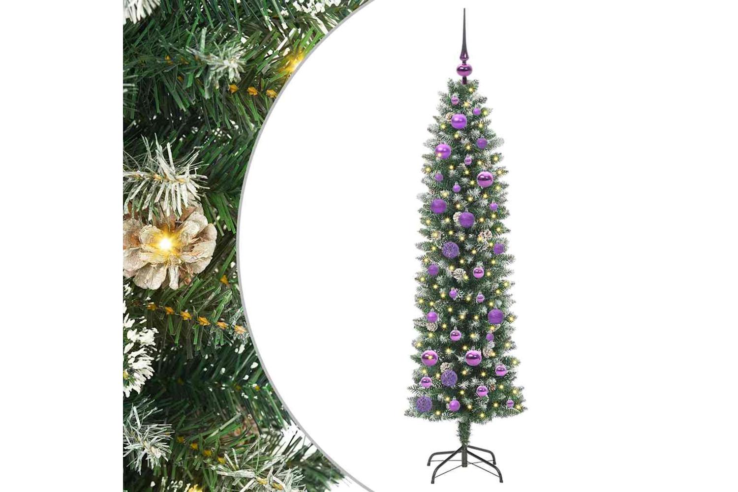 Vidaxl Artificial Slim Christmas Tree Green And White 150 Cm-2