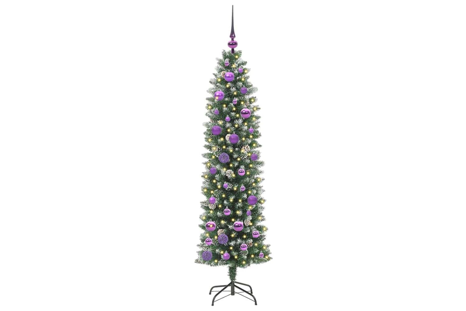 Vidaxl Artificial Slim Christmas Tree Green And White 150 Cm-3