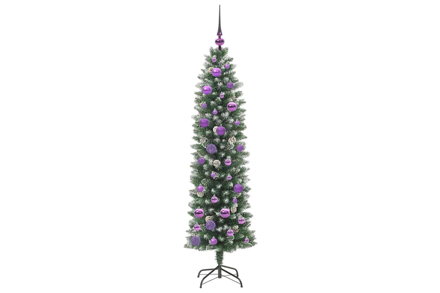 Vidaxl Artificial Slim Christmas Tree Green And White 150 Cm-4