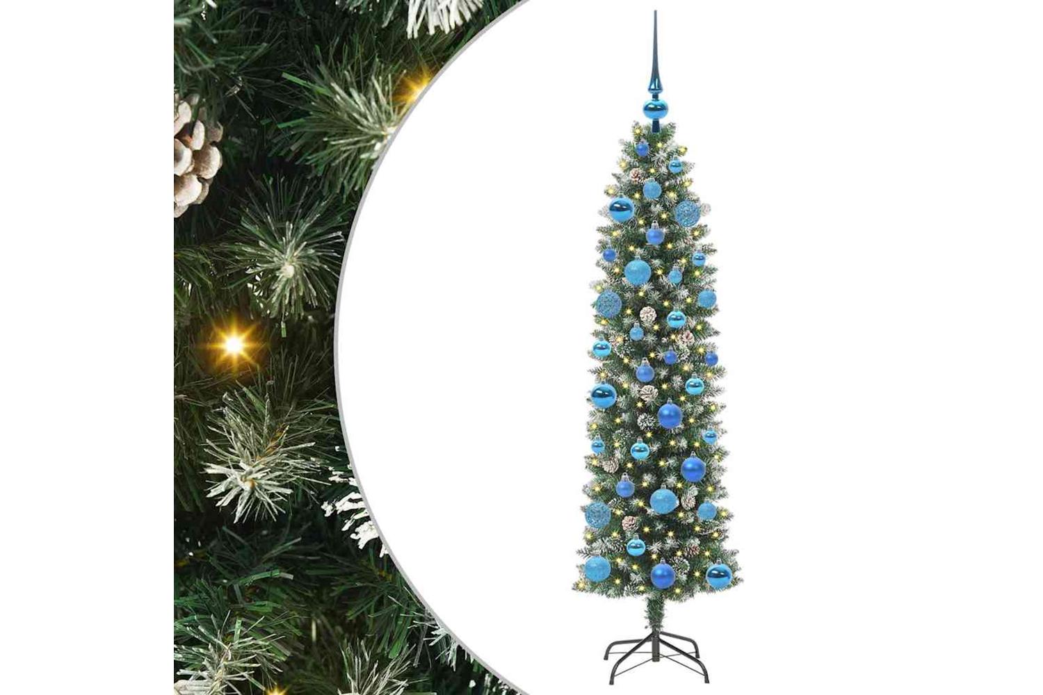Vidaxl Artificial Slim Christmas Tree Green And White 150 Cm-2