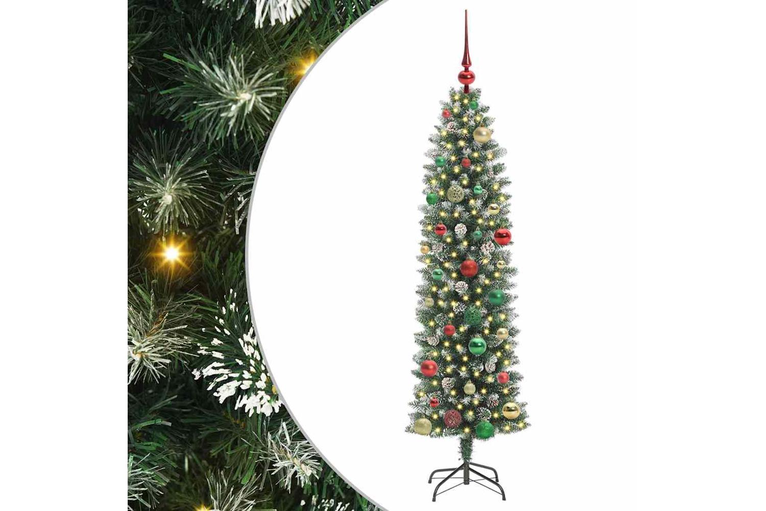 Vidaxl Artificial Slim Christmas Tree Green And White 150 Cm-2