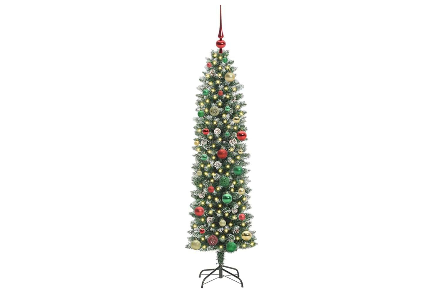 Vidaxl Artificial Slim Christmas Tree Green And White 150 Cm-3