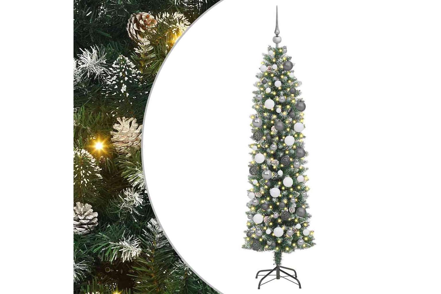 Vidaxl Artificial Slim Christmas Tree With 300 Leds Green 180 Cm-2