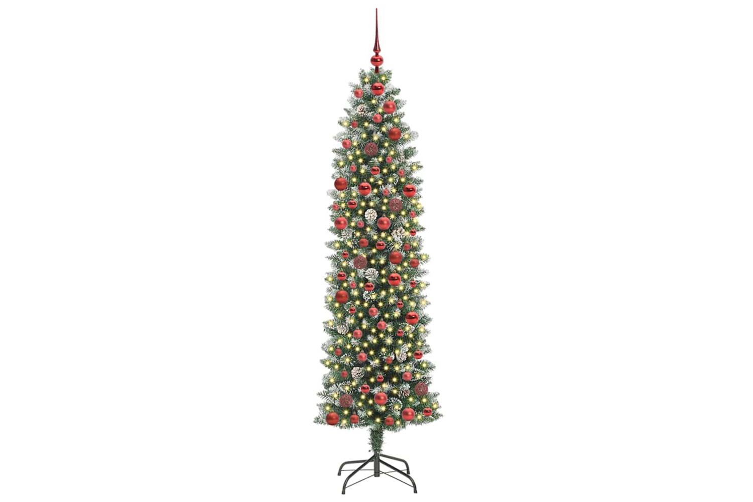 Vidaxl Artificial Slim Christmas Tree Green And White 180 Cm-2