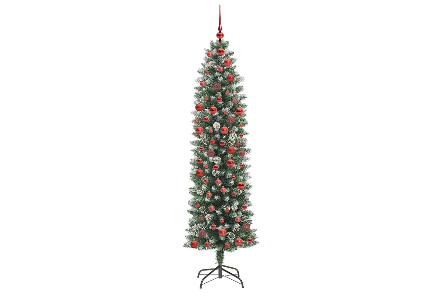 Vidaxl Artificial Slim Christmas Tree Green And White 180 Cm-3