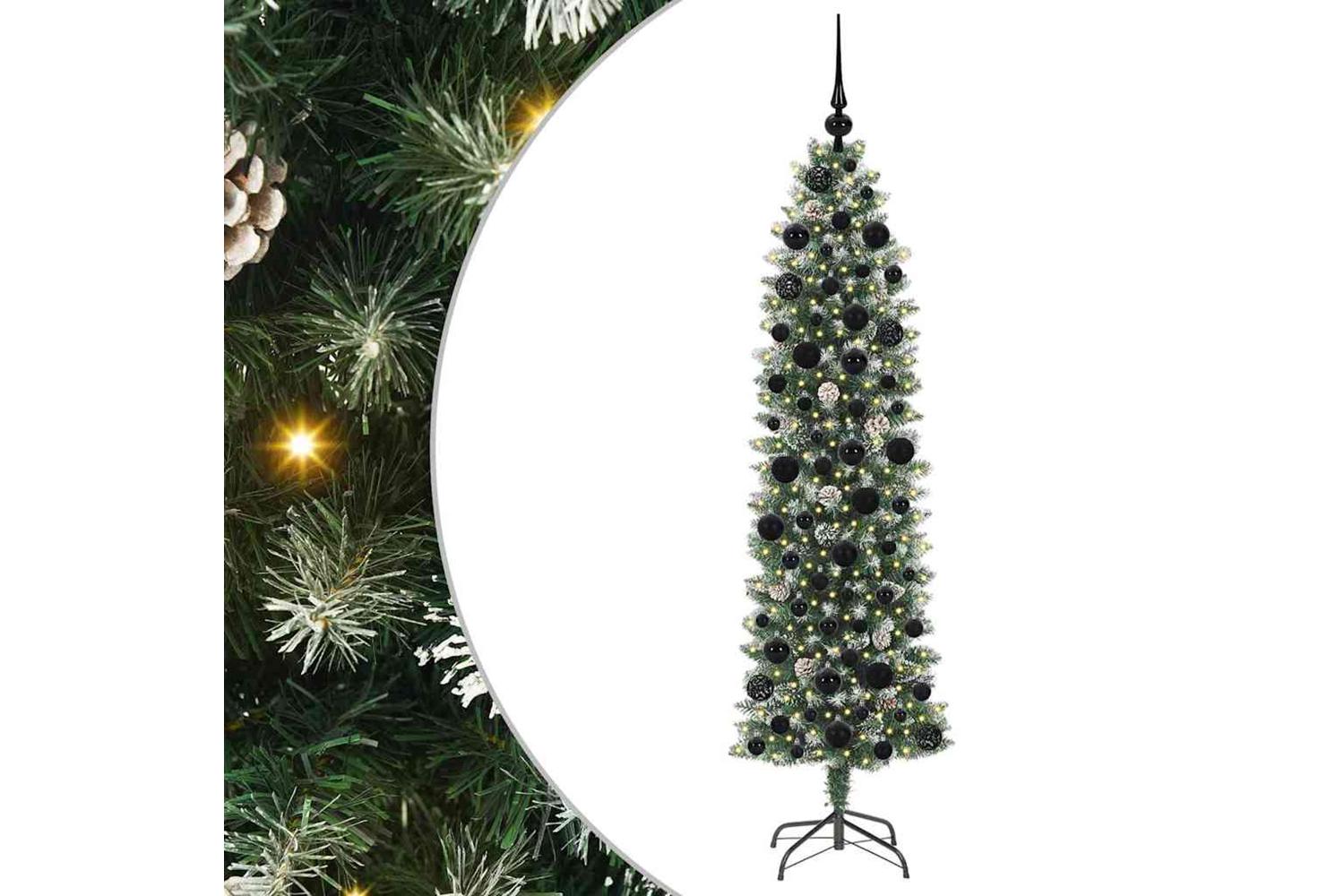 Vidaxl Artificial Slim Christmas Tree Green And White 180 Cm-2