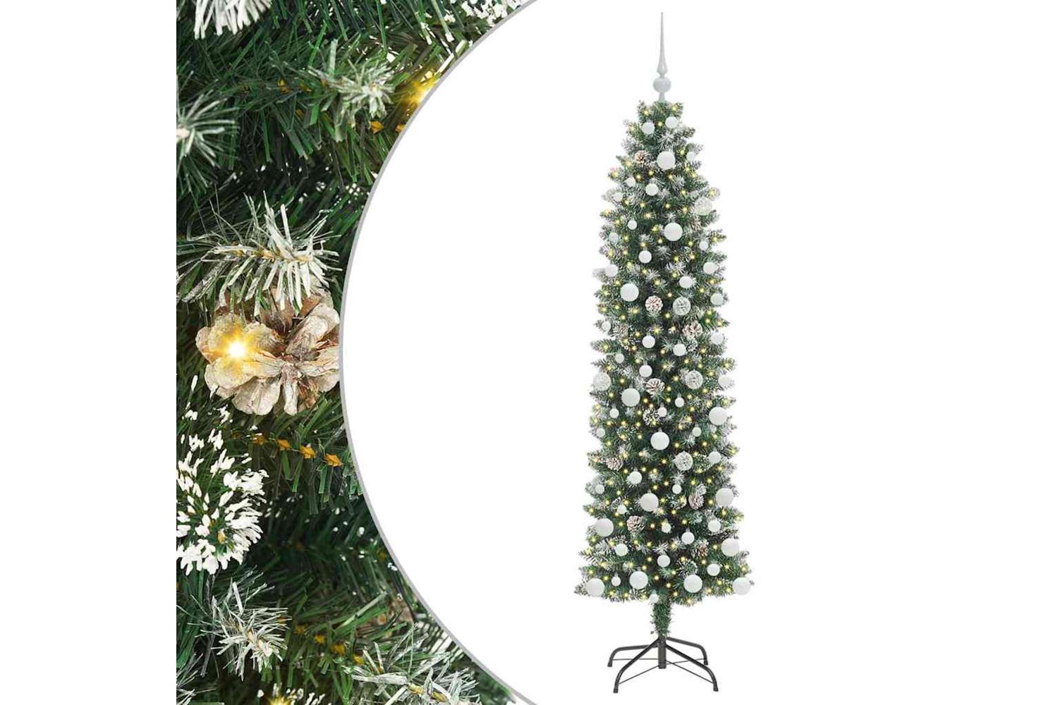 Vidaxl Artificial Slim Christmas Tree Green And White 180 Cm-2