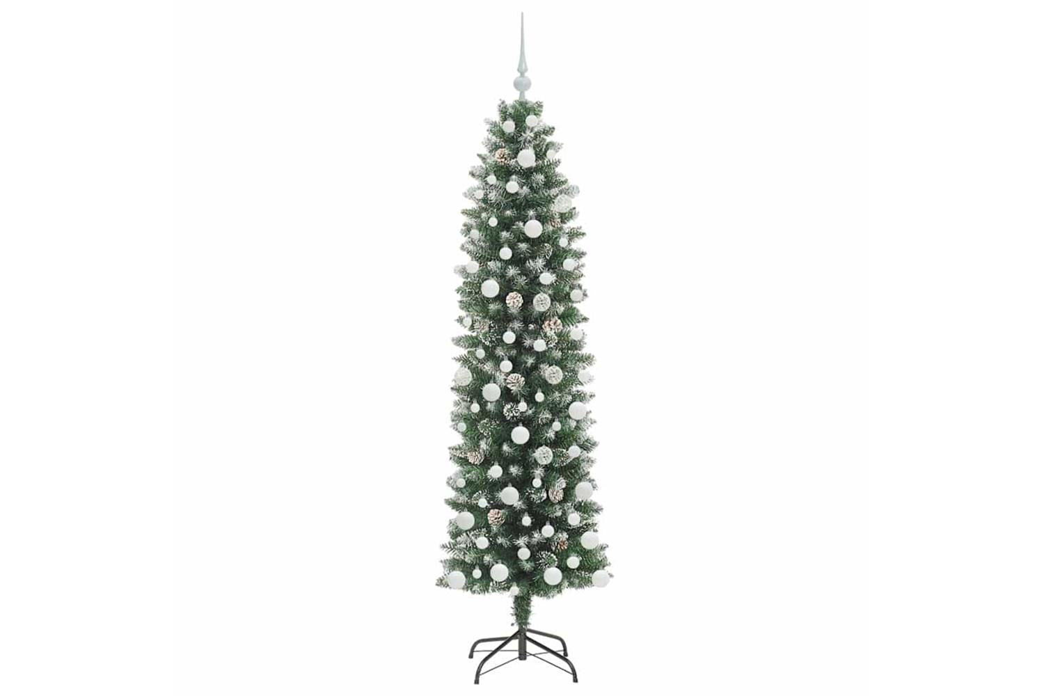 Vidaxl Artificial Slim Christmas Tree Green And White 180 Cm-4