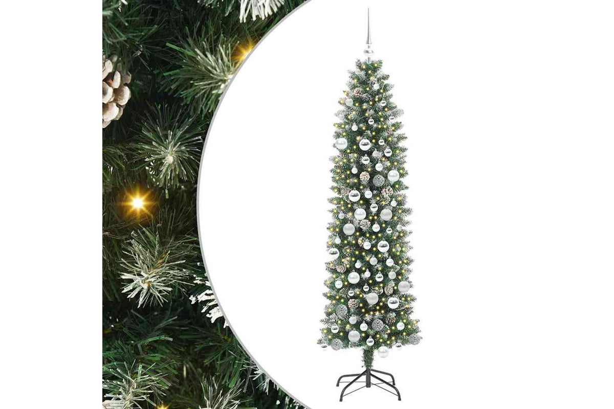 Vidaxl Artificial Slim Christmas Tree Green And White 180 Cm-2