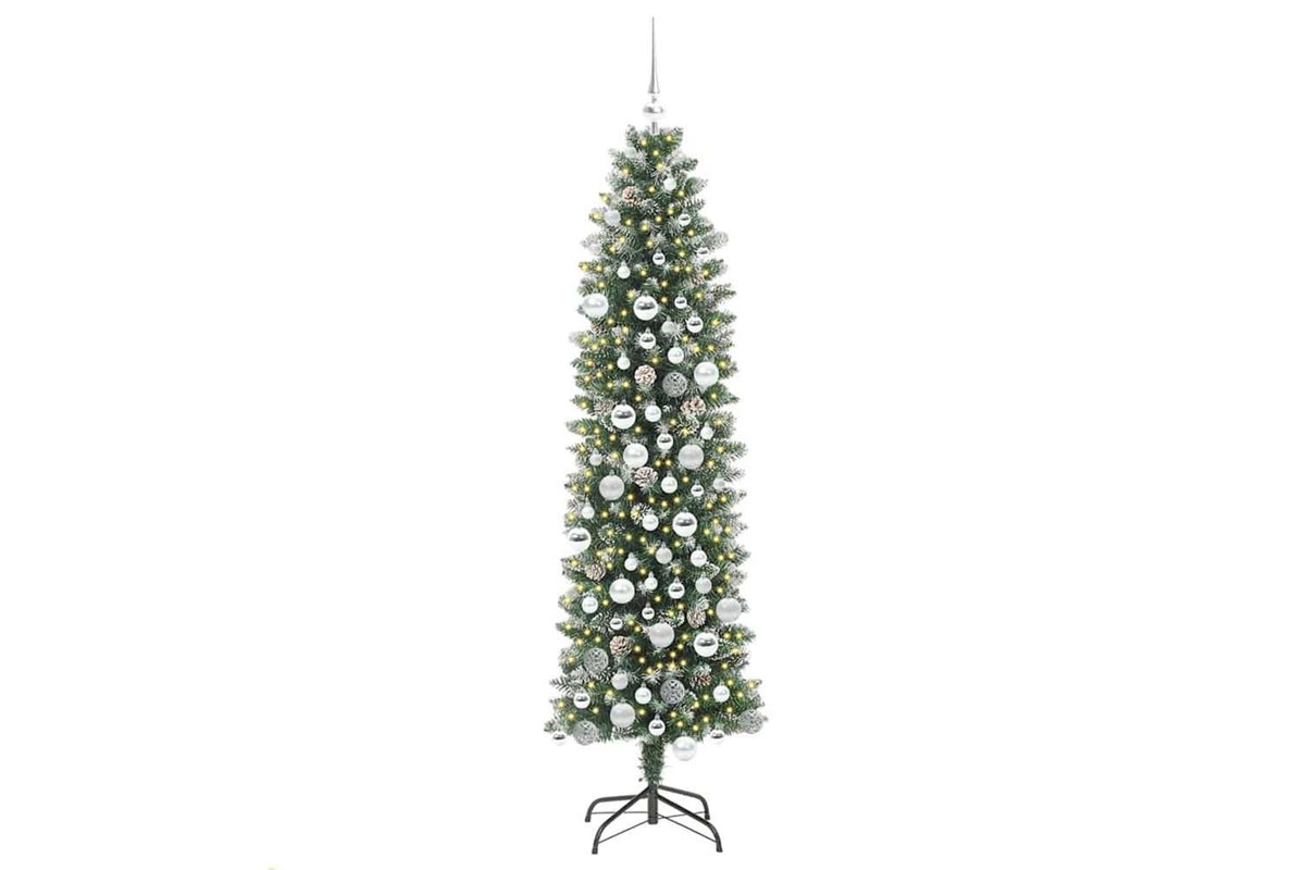 Vidaxl Artificial Slim Christmas Tree Green And White 180 Cm-3