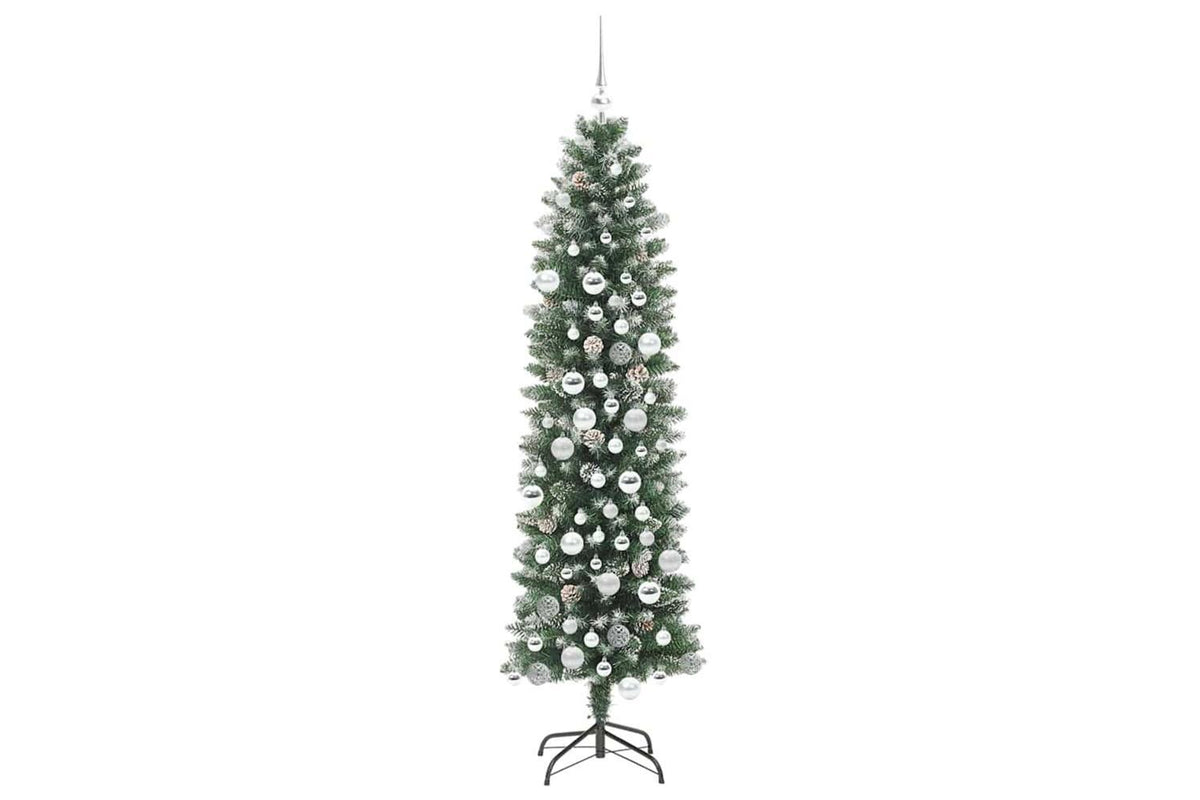 Vidaxl Artificial Slim Christmas Tree Green And White 180 Cm-4