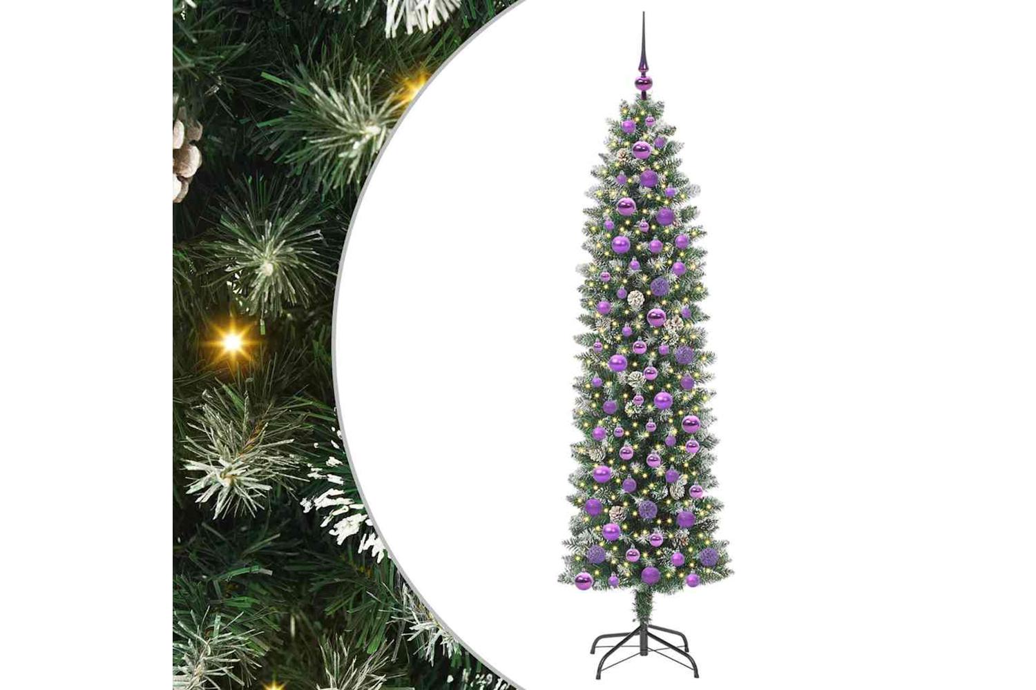 Vidaxl Artificial Slim Christmas Tree Green And White 180 Cm-2