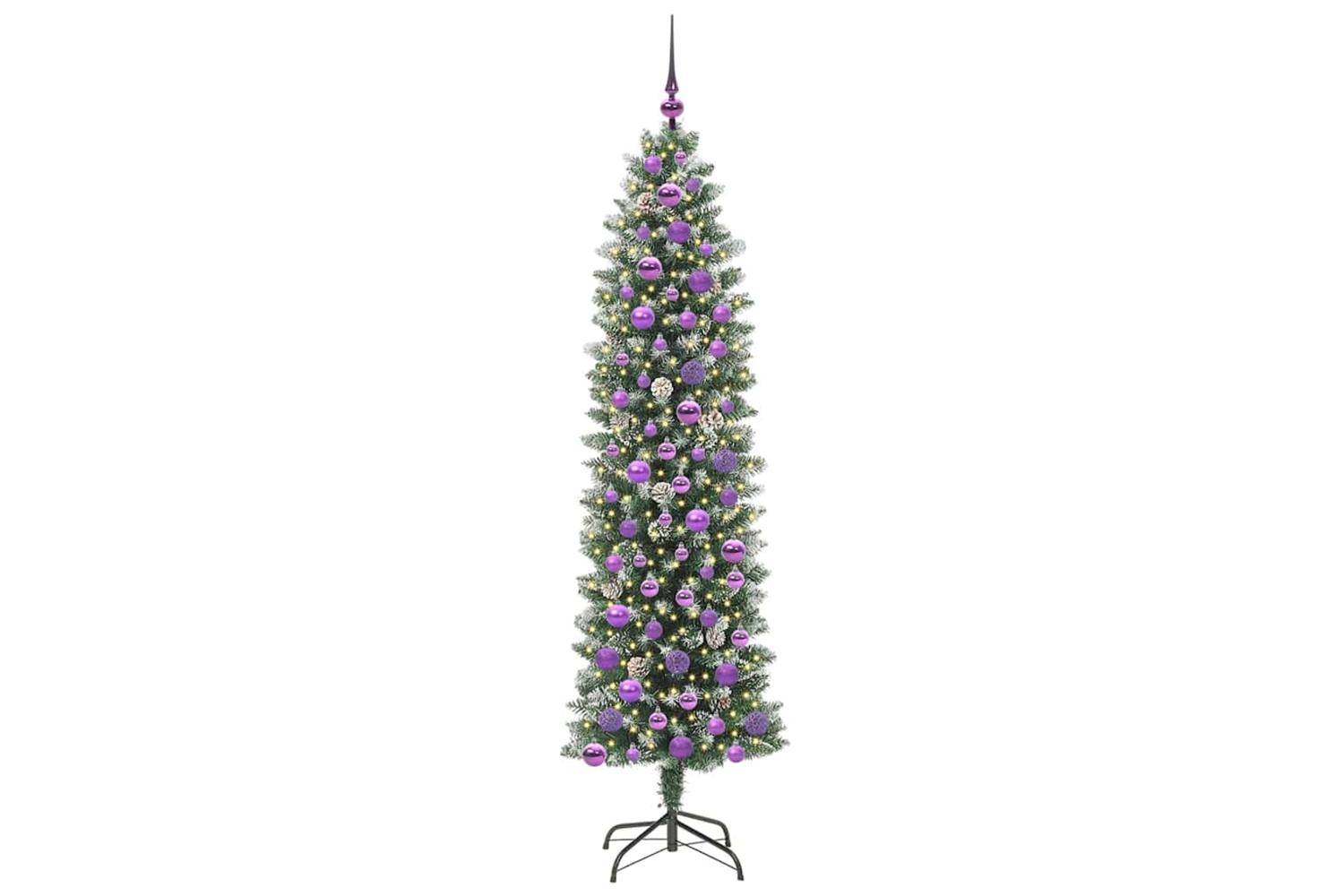 Vidaxl Artificial Slim Christmas Tree Green And White 180 Cm-3