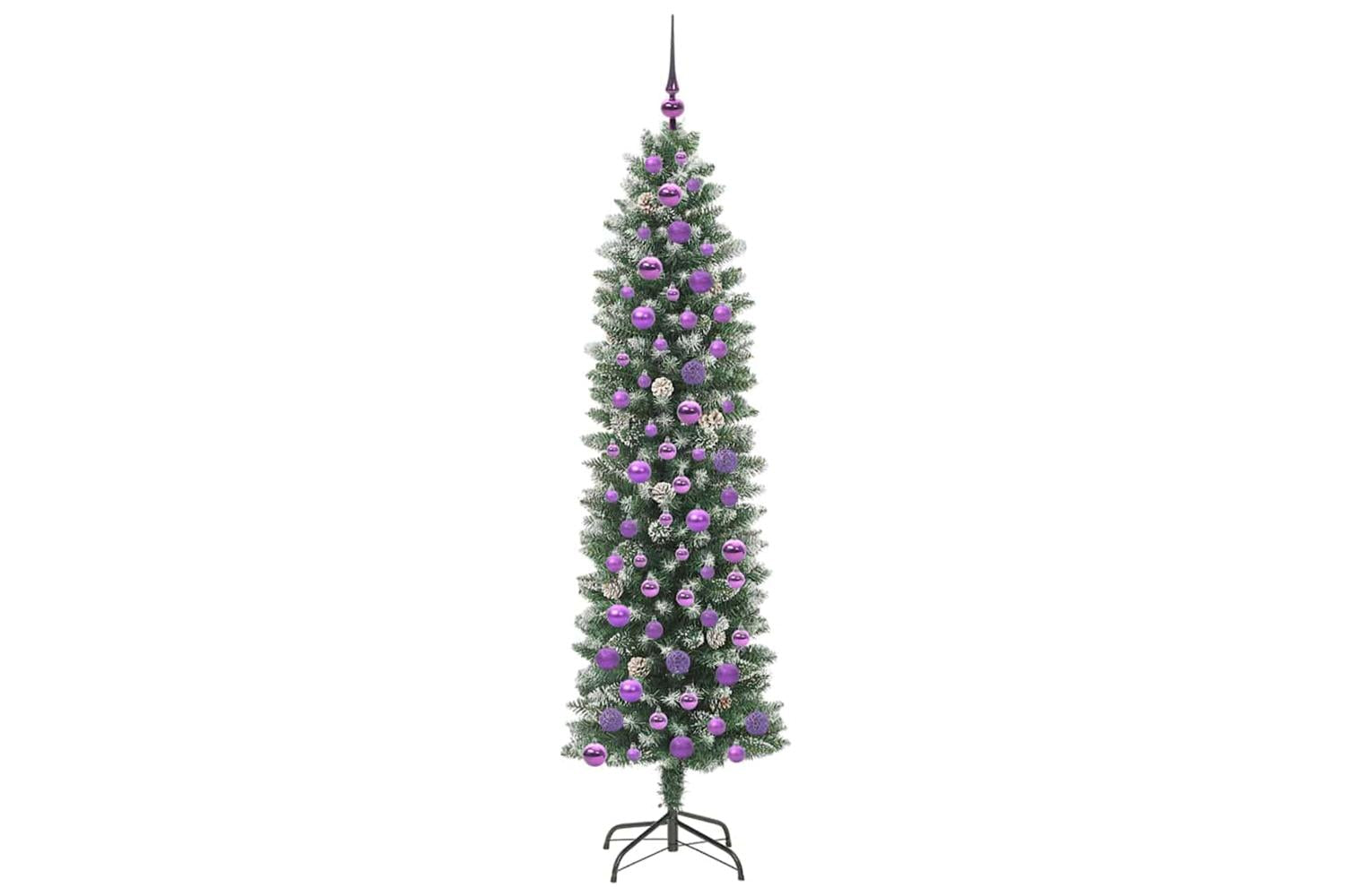 Vidaxl Artificial Slim Christmas Tree Green And White 180 Cm-4