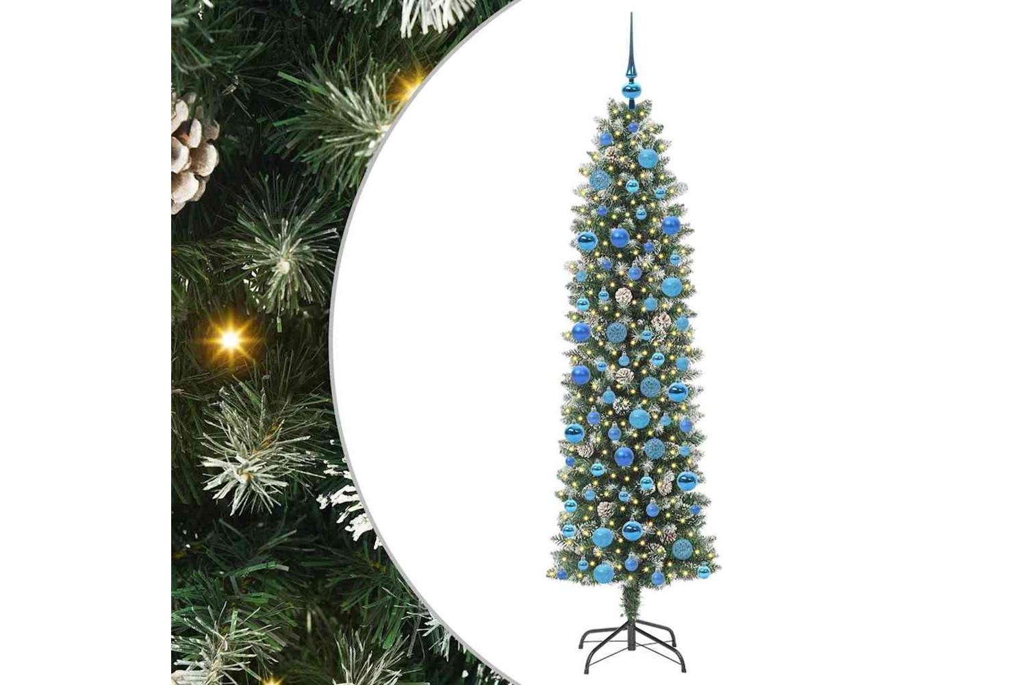 Vidaxl Artificial Slim Christmas Tree Green And White 180 Cm-2