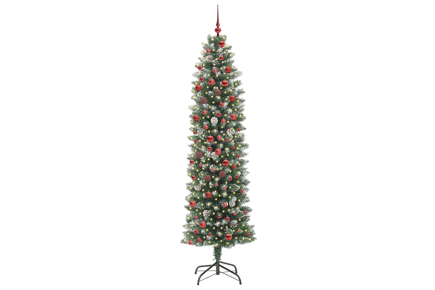 Vidaxl Artificial Slim Christmas Tree Green And White 210 Cm-2